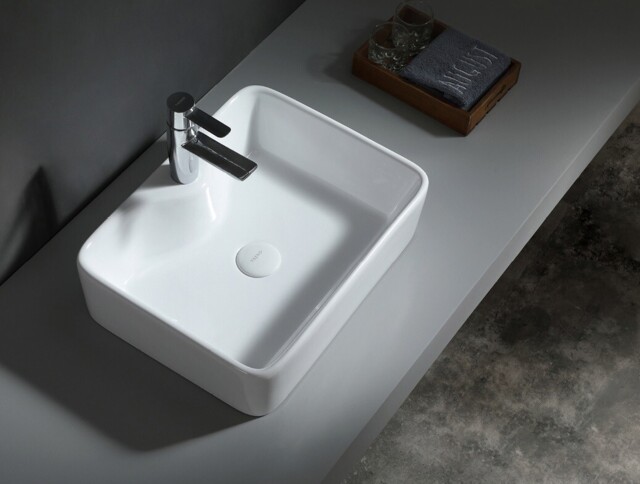 UP Bathroom Countertop Basin Sink Ceramic Rectangle Sit On - White W490xH130mm