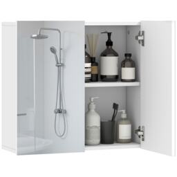 HOMCOM Bathroom Mirror Cabinet, Wall Mounted Bathroom Cabinet with 2 Mirror Doors and Adjustable Shelf, 60 x 20 x 55 cm, White