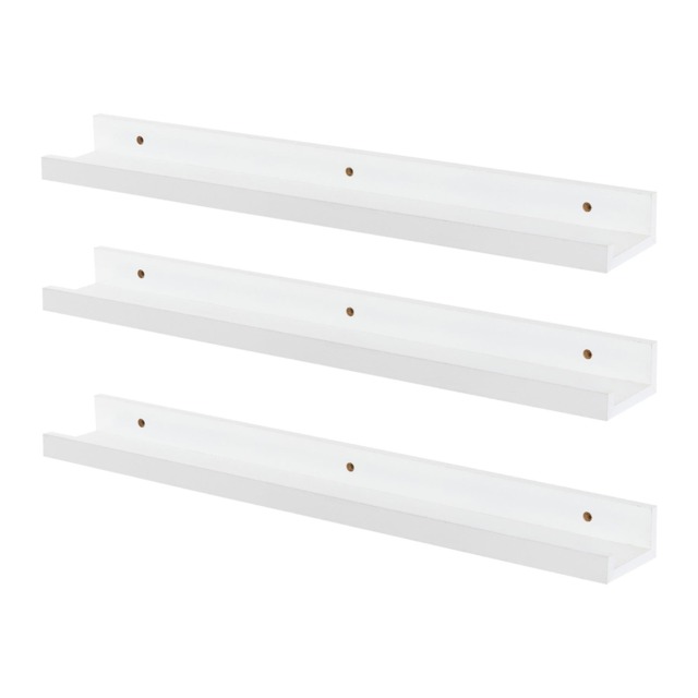 Harbour Housewares Floating Picture Ledge Wall Shelves - 57cm - White - Pack of 3