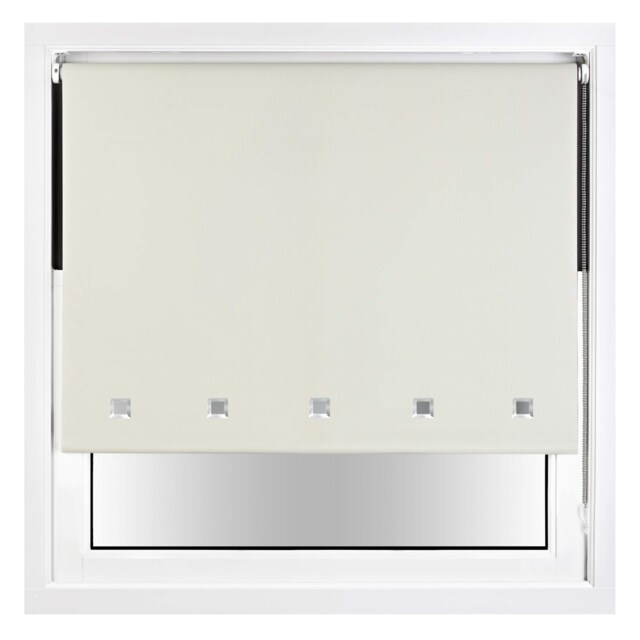 FURNISHED Blackout Roller Blind with Square Eyelets and Metal Fittings Easy Fit Window Shade Cream Cream (W) 75cm x (L) 165cm
