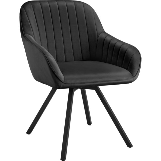Lounge Armchair Living Room Accent Chair 360 Swivel Slim Steel Legs Velvet Fabric Black black 1