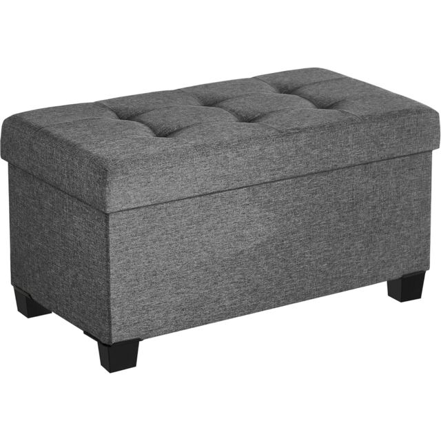 Storage Ottoman Bench with Legs, Foldable End of Bed Seat with Hidden Compartment, Dark Grey