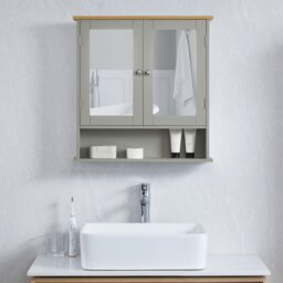 Bath Vida Priano 2 Door Mirrored Wall Mounted Bathroom Cabinet With Shelf, Grey & Oak Grey Grey & Oak 1