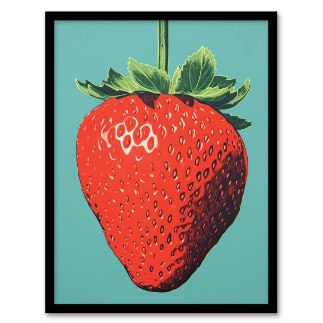 Duotone Dessert Red Strawberry Home Decor Black Framed Wall Art Print A4
