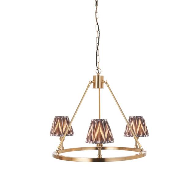 Chester Brushed Aged Brass Plate Pendant Light with Pearl Grey Fabric Zigzag Shade 16cm 3x B22