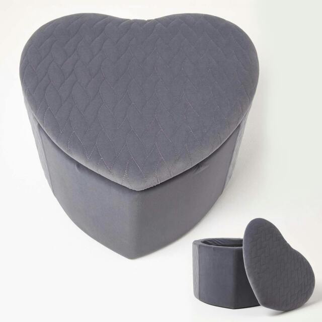 Homescapes Arundel Heart-Shaped Velvet Footstool with Storage, Grey