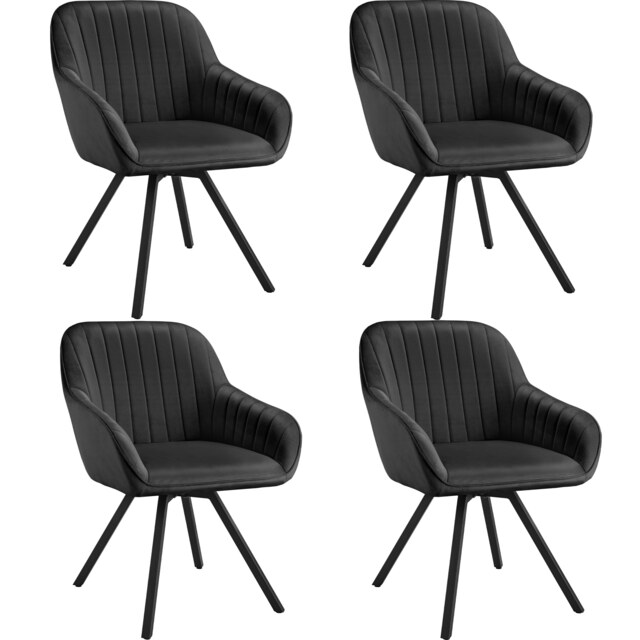 Lounge Armchair Living Room Accent Chair 360 Swivel Slim Steel Legs Velvet Fabric Black black 4