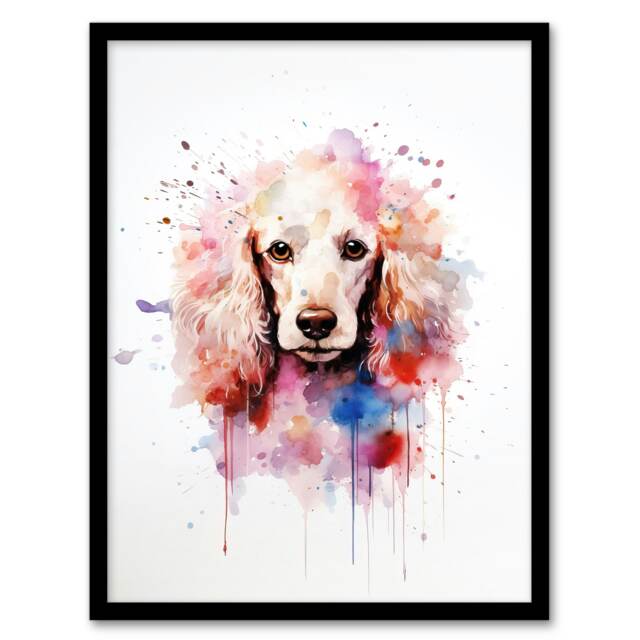 Poodle Lovers Gift Watercolour Pet Portrait Black Framed Wall Art Print A4