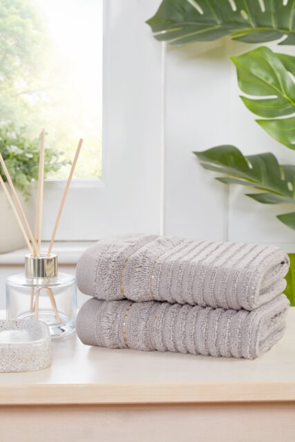 Linear Cotton Premium Luxury Towels Soft and Absorbent (Set Of 2) Grey Face cloth 2