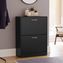 Vida Designs 2 Drawer Shoe Cabinet Shoe Rack Storage Cupboard, Black