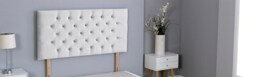 "White Plush Velvet Chesterfield Headboard White 5FT King 20""inch Headboard"