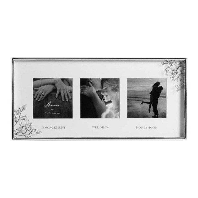 Amore Silver Foill Floral Couple Wedding Triple Photo Frame Silver One Size