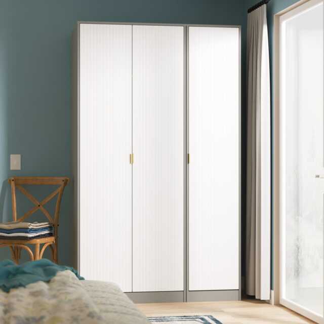 Denver Tall Triple Wardrobe in White Matt & Dusk Grey (Ready Assembled) White White Matt & Dusk Grey