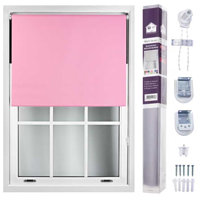 FURNISHED Made to Measure Blackout Blinds Easy Fit UV Protection Insulated Window Shade (W)90cm x (L)165cm Pink Pink (W) 90cm x (L) 165cm