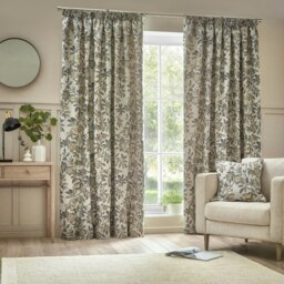 Wylder Pomegranate Floral Jacquard Natural Pencil Pleat Curtains (W)168cm x (D)137cm Multi