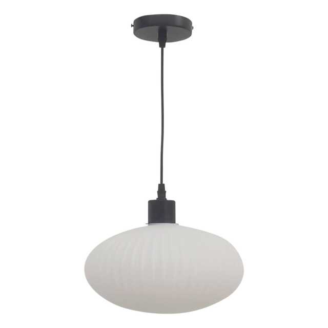 Baton - White Ribbed Oval Glass with Black Pendant Fitting White White 1