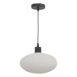 Baton - White Ribbed Oval Glass with Black Pendant Fitting White White 1