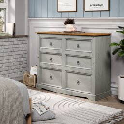 Premium Corona 3+3 Drawer Wide Chest of Drawers - Classic Mexican Pine Bedroom Storage Cabinet Grey Grey 1