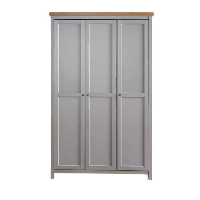 Wardrobe 2 or 3 Door Two Tone Oak Top Wooden Hanging Rail Storage Shelves Grey