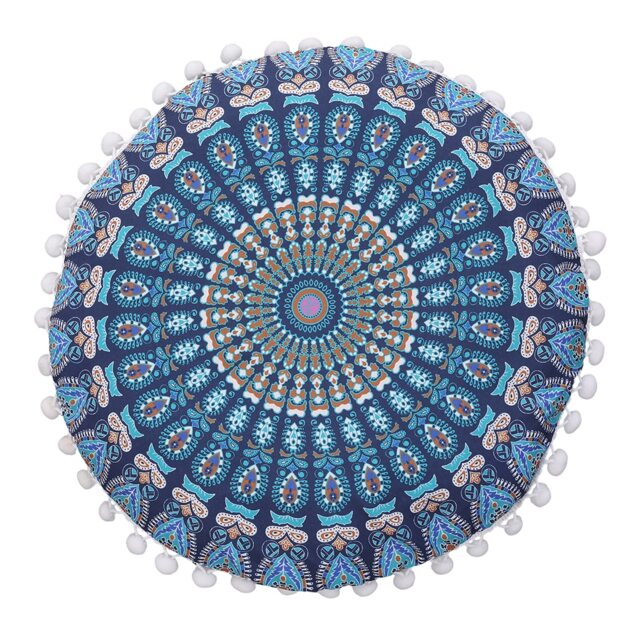 Living and Home Decorative Ethnic Round Throw Pillow Cover White