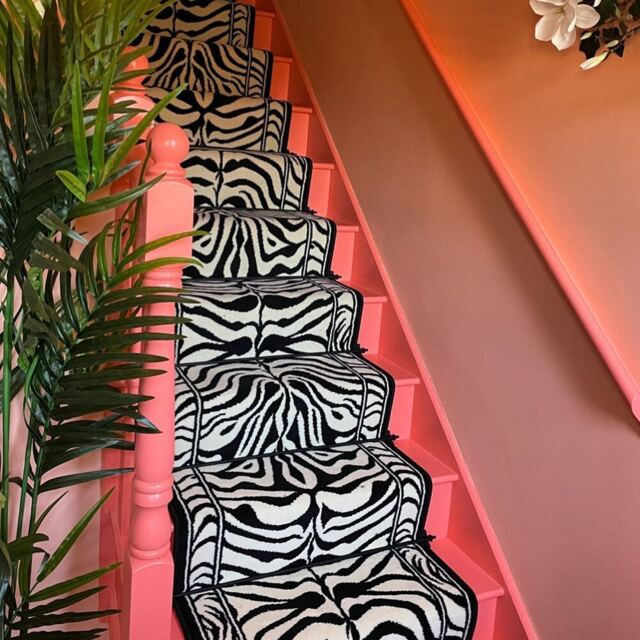 KUKOON Black & White Zebra Print Cut to Measure Stair Carpet Runner Rug 70cm Wide 70cm x 1050cm