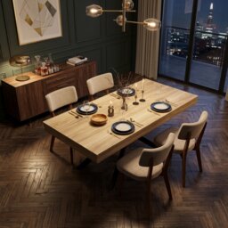 FENCHILIN Extendable Dining Table and 4 Mid-Back Chairs 140-180cm Kitchen Set, Oak/Khaki