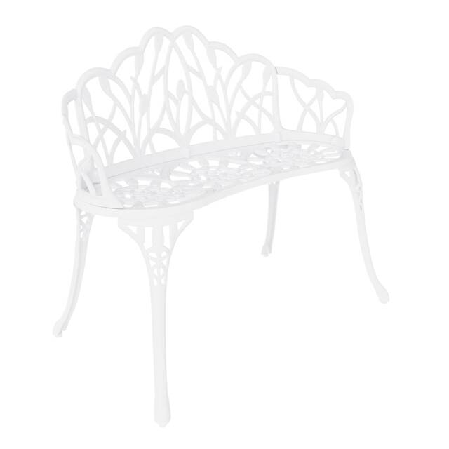 Charles Bentley White Tulip Cast Aluminium Metal 2 Seats Garden Patio Bench Seat