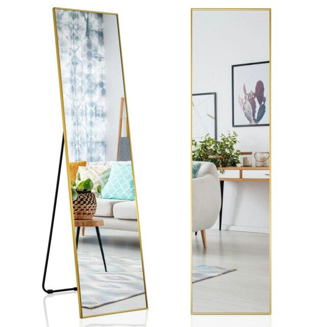 COSTWAY 160 x 40cm Wall-mounted Full Length Mirror Gold Gold