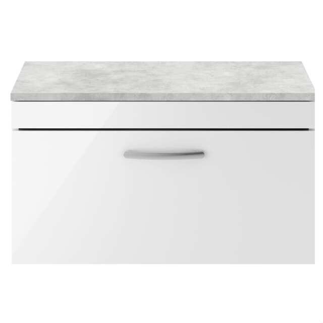 Balterley Millwich Contemporary 1 Drawer Wall Hung Vanity Unit with Laminate Black Galaxy Granite Worktop, Gloss White, 800mm