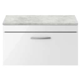 Balterley Millwich Contemporary 1 Drawer Wall Hung Vanity Unit with Laminate Black Galaxy Granite Worktop, Gloss White, 800mm