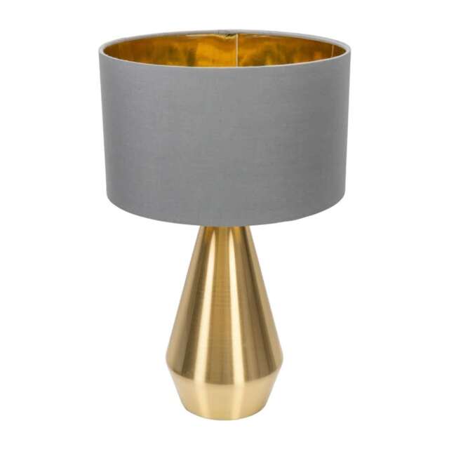 ValueLights Jax Antique Brass Touch Table Lamp Grey Gold Shade