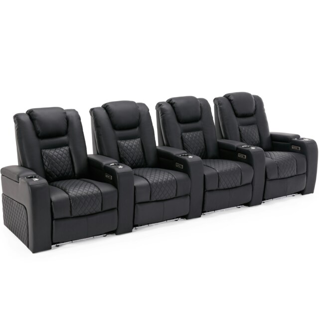 Broadway 4 Seater Cinema Electric Recliner Chair USB Charging LED Base (Black)