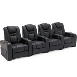 Broadway 4 Seater Cinema Electric Recliner Chair USB Charging LED Base (Black)