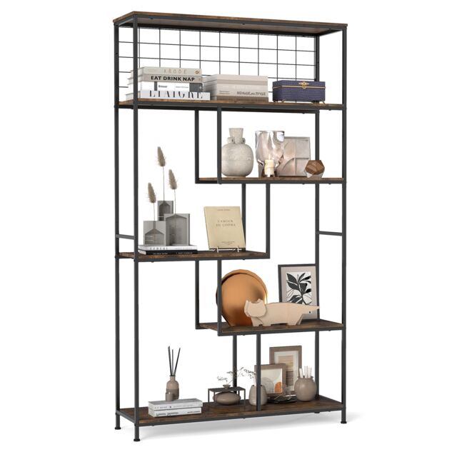 COSTWAY 6-tier Tall Bookshelf Industrial Freestanding Plant Stand Brown
