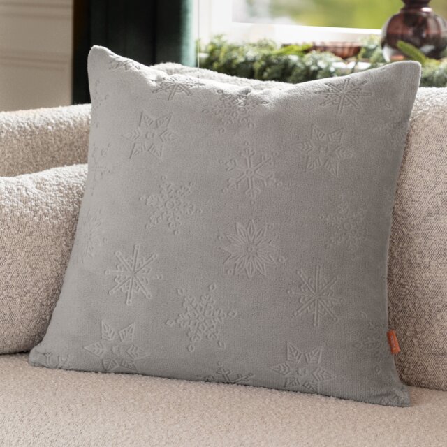 Furn Snowflakes Embossed Fleece Cushion Grey Grey 1