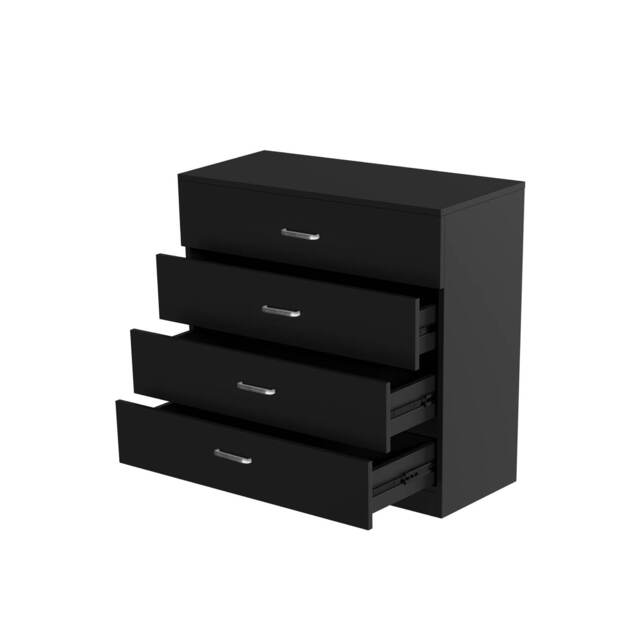 Alivio 4 Drawers Bedside Cabinet, Nightstand Chest of Drawers Storage Cabinet for Office Dressing Room (Black)