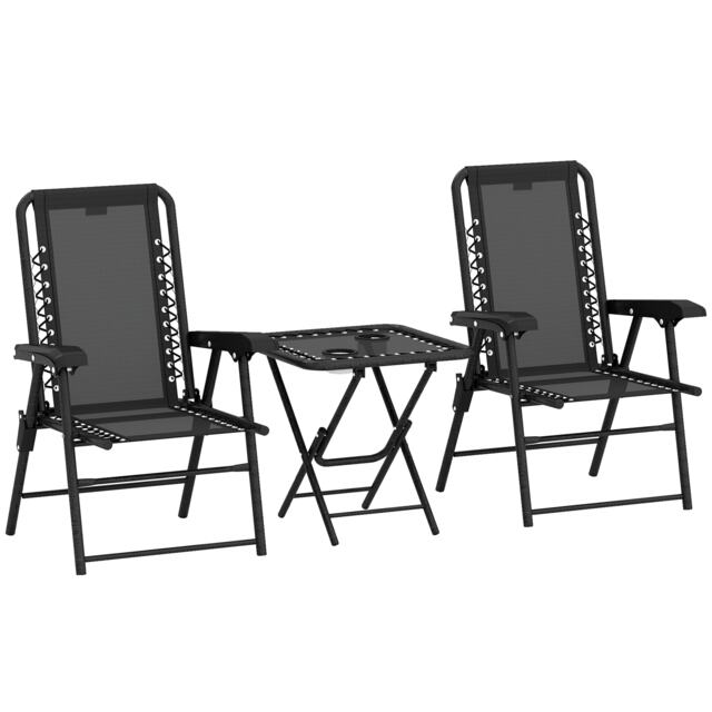 Outsunny 3 Pieces Folding Garden Bistro Set with Cup Holders, Black Black Black 1