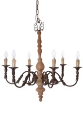 Orsina Antique 6 Arm Chandelier, Wooden Body Decorative Ceiling Light, Distressed Metal Candle Chandelier