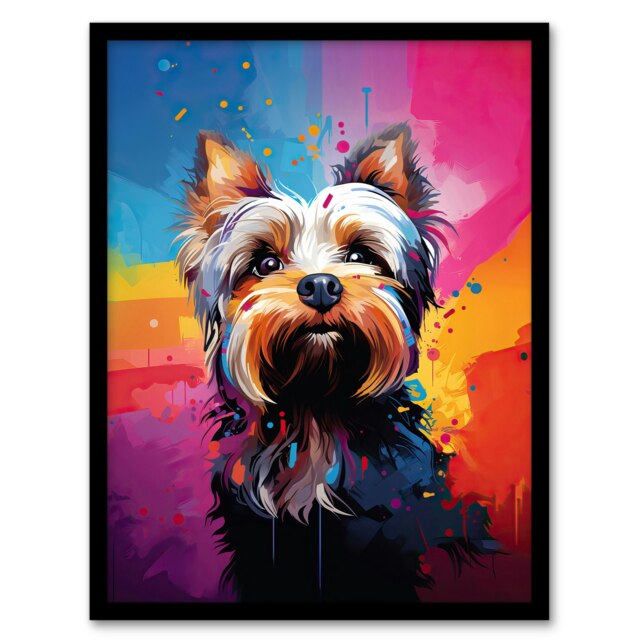 Yorkshire Terrier Dog Lover Gift Pet Rainbow Black Framed Wall Art Print A4