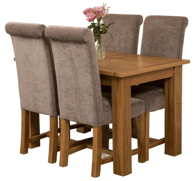Hampton 120-160cm Oak Extending Dining Table and 4 Washington Fabric Chairs Grey Grey