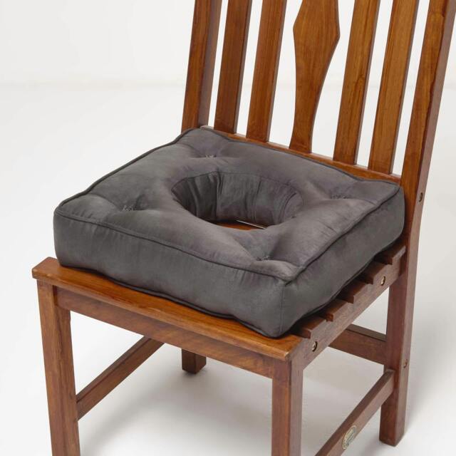 "Homescapes Grey Faux Suede Coccyx Cushion with Ties Grey Grey 40cm x 40cm x 10cm (20"" x 20"" x 4"")"
