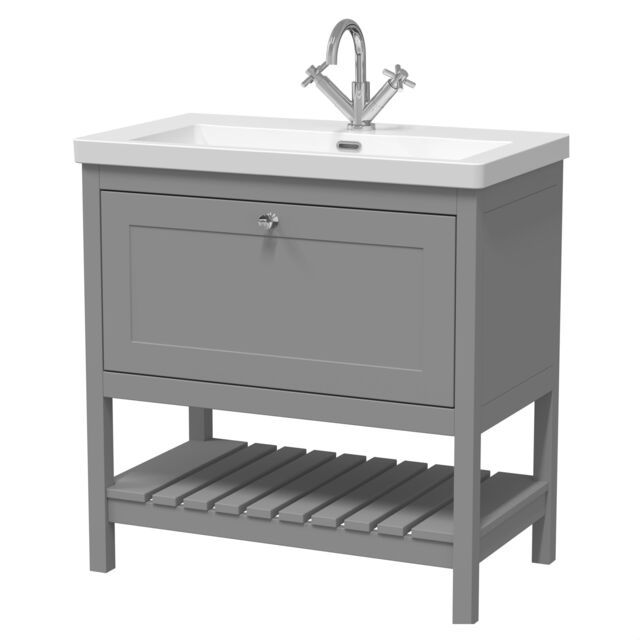 Balterley Coppenhall Contemporary 1 Drawer Floor Standing Vanity Unit with Fireclay Basin, Cool Grey, 800mm