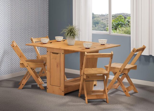 Mercers Furniture Corona Butterfly Dining Set Table & 4 Chairs Folding Compact Drop Leaf Solid Wood Mexican Pine Wooden Small Kitchen