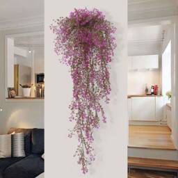 Living and Home Realistic Artificial Hanging Vine Plants for Decor, Purple Red