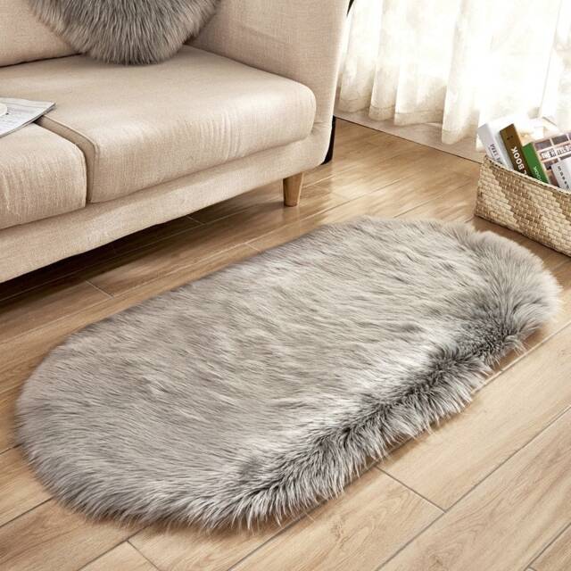 Living and Home Oval Soft Shaggy Area Rug, Grey, 180cm L x 100cm W