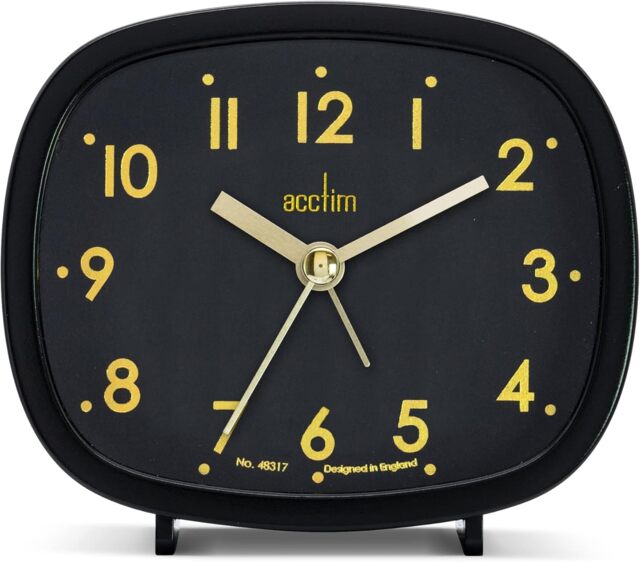 Acctim Hilda Analogue Alarm Clock Non Ticking Sweep Crescendo Alarm Backlight Contemporary Black Black