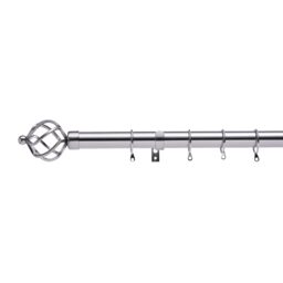 Lister Cartwright 28mm Polished Steel Fixed Metal Curtain Pole Set Rings with Cage Finial Easy fit (400 cm)