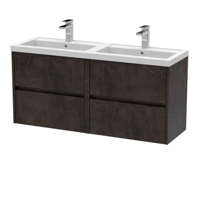 Balterley Chartley Contemporary 4 Drawer Wall Hung Vanity Unit with Double Basin, Metallic Slate, 1200mm