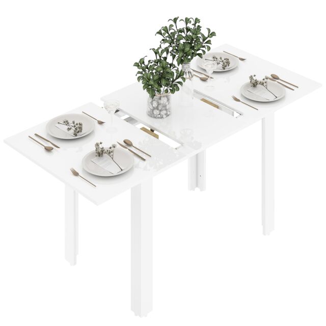 HOMCOM Extendable Dining Table, Seats 4-6 People, High Gloss White White