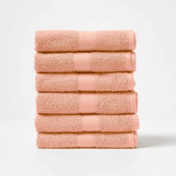 Homescapes Turkish Cotton Hand Towel Set of 6 - Peach Orange Hand towel 6